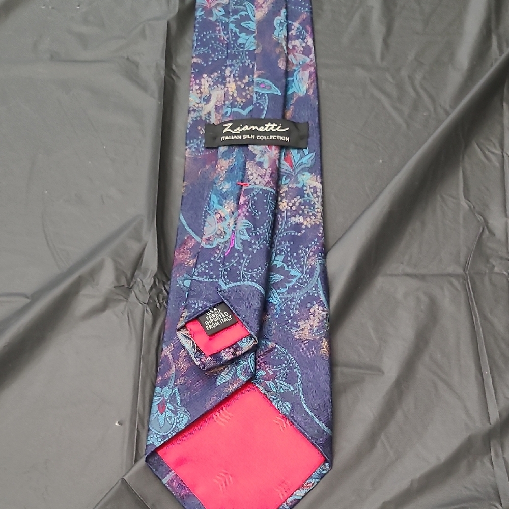Zianetti Italian 100% Silk Blue Red Geometric Print Men's Neck Tie